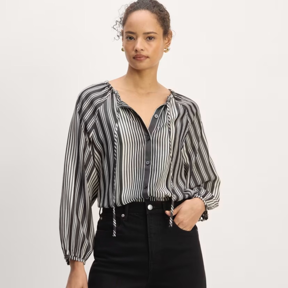 NWT! Everlane Gathered Shirt Butterlite Striped Button Front Women Size XXS